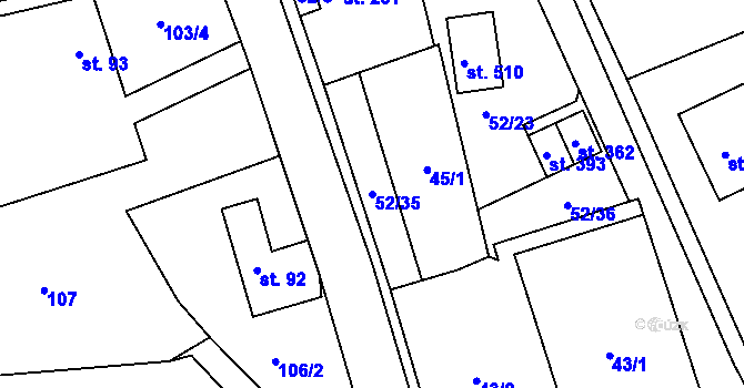 Parcela st. 52/35 v KÚ Lipovec u Blanska, Katastrální mapa