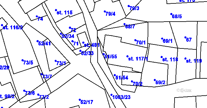 Parcela st. 51/55 v KÚ Lipovec u Blanska, Katastrální mapa