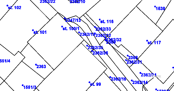 Parcela st. 2362/35 v KÚ Lipovka, Katastrální mapa