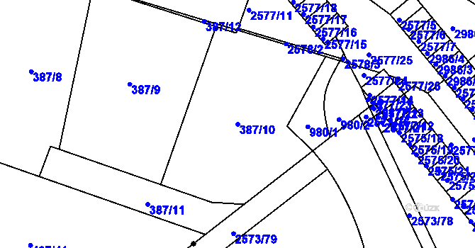 Parcela st. 387/10 v KÚ Lipovka u Rychnova nad Kněžnou, Katastrální mapa