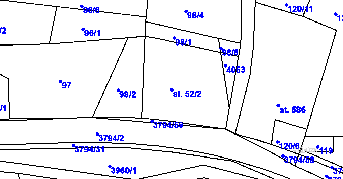 Parcela st. 52/2 v KÚ Liptál, Katastrální mapa