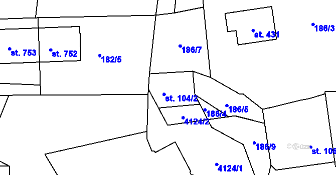 Parcela st. 104/2 v KÚ Liptál, Katastrální mapa