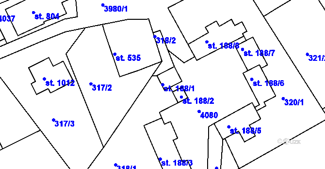 Parcela st. 188/1 v KÚ Liptál, Katastrální mapa