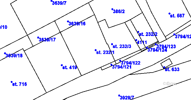 Parcela st. 232/1 v KÚ Liptál, Katastrální mapa