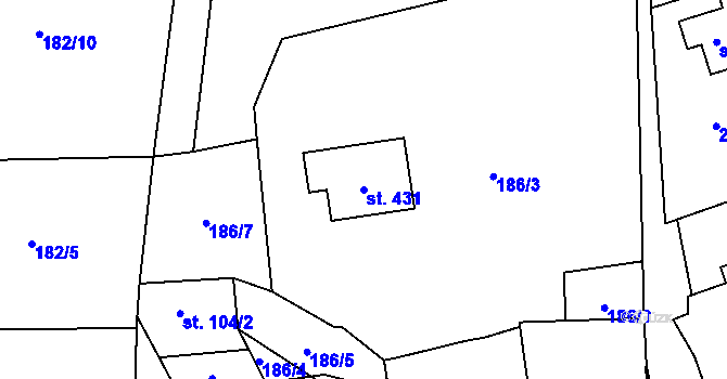 Parcela st. 431 v KÚ Liptál, Katastrální mapa