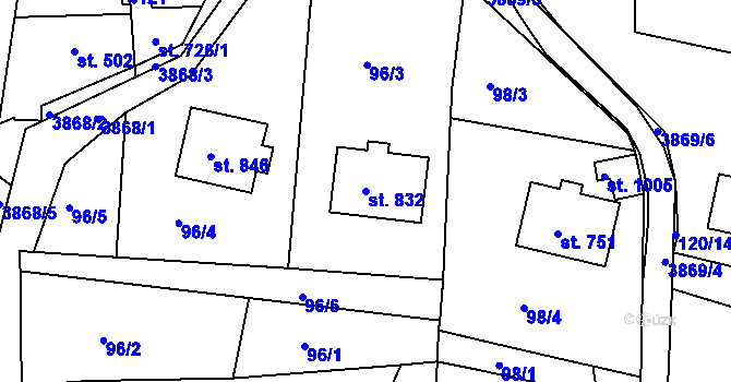 Parcela st. 832 v KÚ Liptál, Katastrální mapa