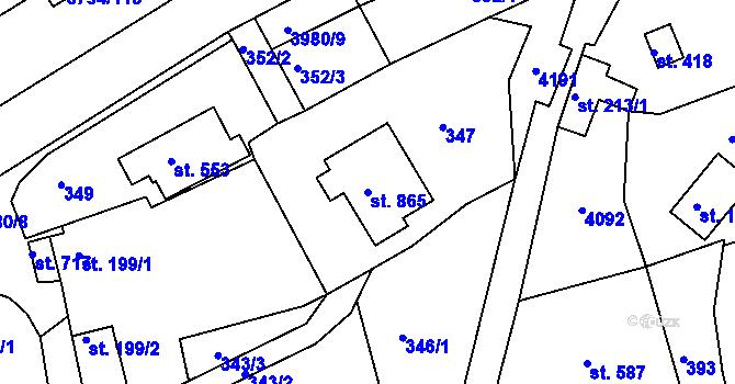Parcela st. 865 v KÚ Liptál, Katastrální mapa