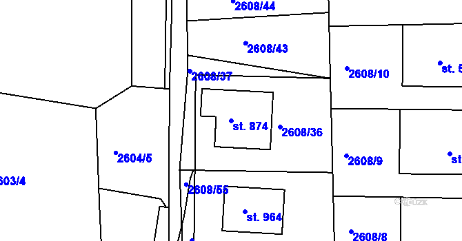 Parcela st. 874 v KÚ Liptál, Katastrální mapa