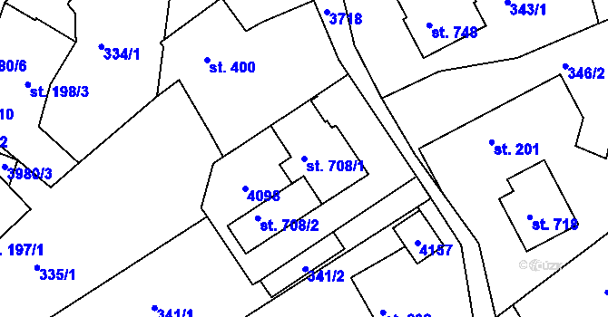 Parcela st. 708/1 v KÚ Liptál, Katastrální mapa