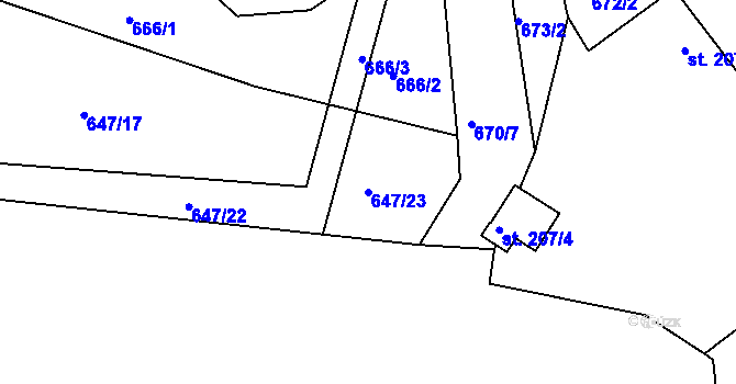 Parcela st. 647/23 v KÚ Liptál, Katastrální mapa