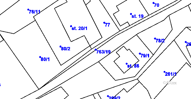 Parcela st. 763/19 v KÚ Bučávka, Katastrální mapa