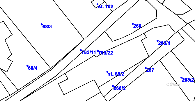 Parcela st. 763/22 v KÚ Bučávka, Katastrální mapa