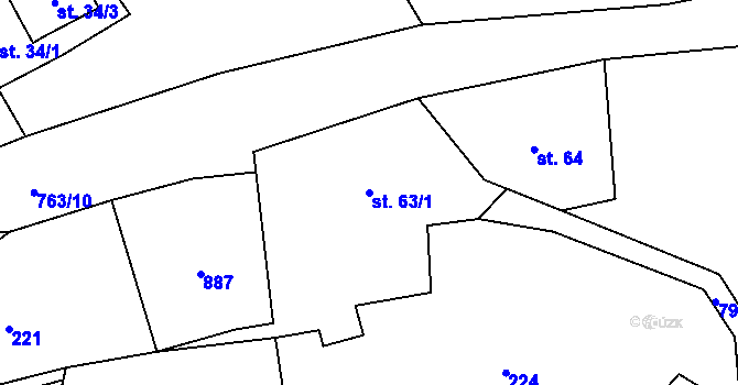 Parcela st. 63/1 v KÚ Bučávka, Katastrální mapa