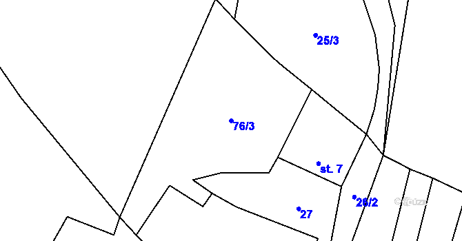 Parcela st. 76/3 v KÚ Bučávka, Katastrální mapa