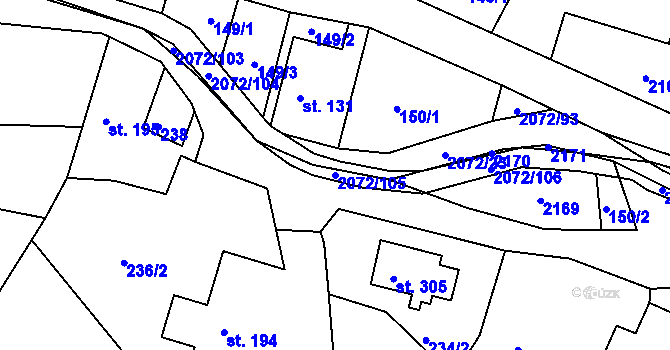 Parcela st. 2072/105 v KÚ Liptaň, Katastrální mapa