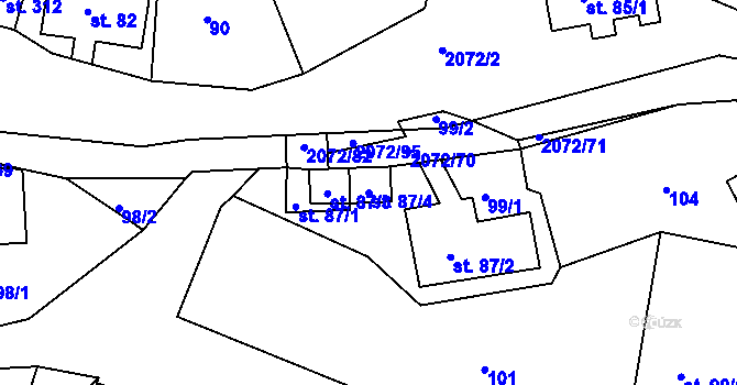 Parcela st. 87/4 v KÚ Liptaň, Katastrální mapa