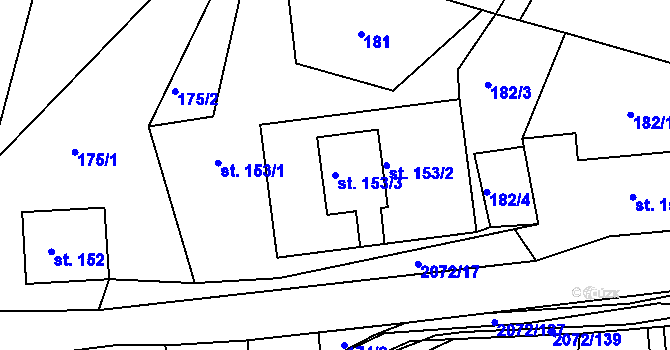 Parcela st. 153/3 v KÚ Liptaň, Katastrální mapa