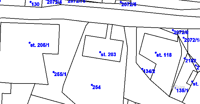 Parcela st. 203 v KÚ Liptaň, Katastrální mapa