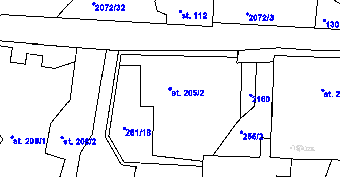 Parcela st. 205/2 v KÚ Liptaň, Katastrální mapa