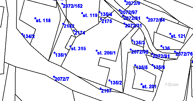 Parcela st. 206/1 v KÚ Liptaň, Katastrální mapa