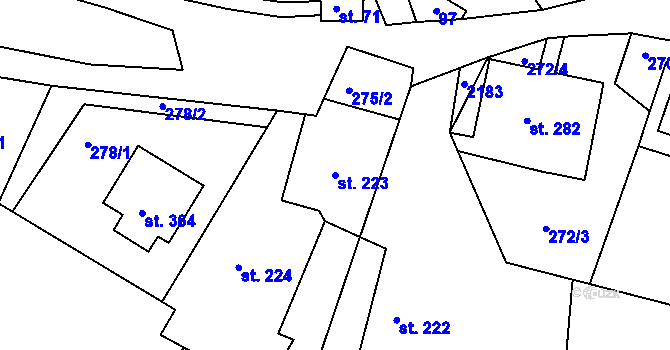 Parcela st. 223 v KÚ Liptaň, Katastrální mapa