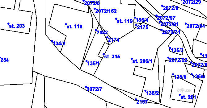 Parcela st. 315 v KÚ Liptaň, Katastrální mapa