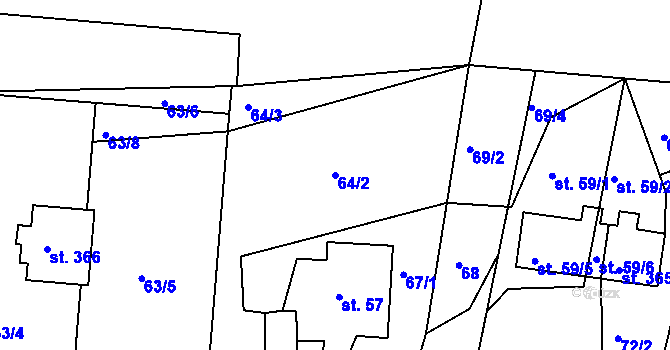 Parcela st. 64/2 v KÚ Liptaň, Katastrální mapa