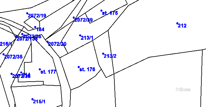 Parcela st. 213/2 v KÚ Liptaň, Katastrální mapa