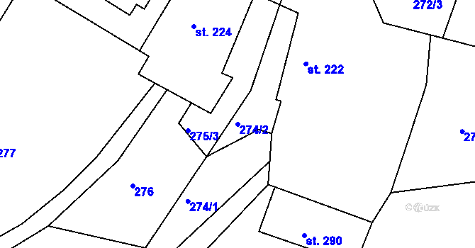 Parcela st. 274/2 v KÚ Liptaň, Katastrální mapa