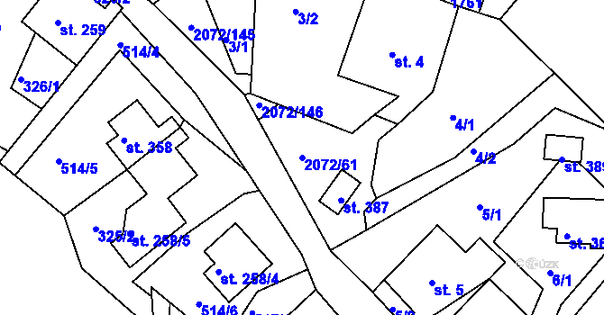 Parcela st. 2072/61 v KÚ Liptaň, Katastrální mapa
