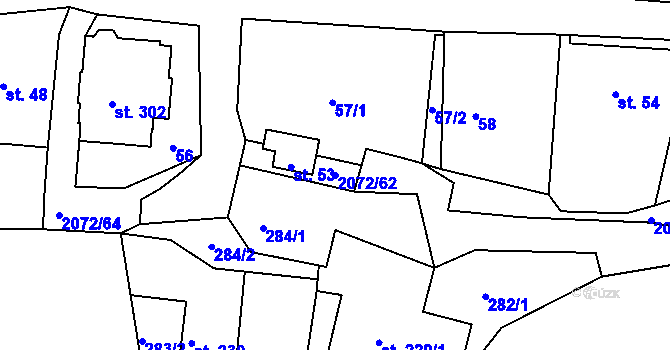 Parcela st. 2072/62 v KÚ Liptaň, Katastrální mapa