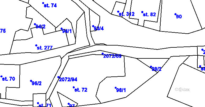 Parcela st. 2072/69 v KÚ Liptaň, Katastrální mapa