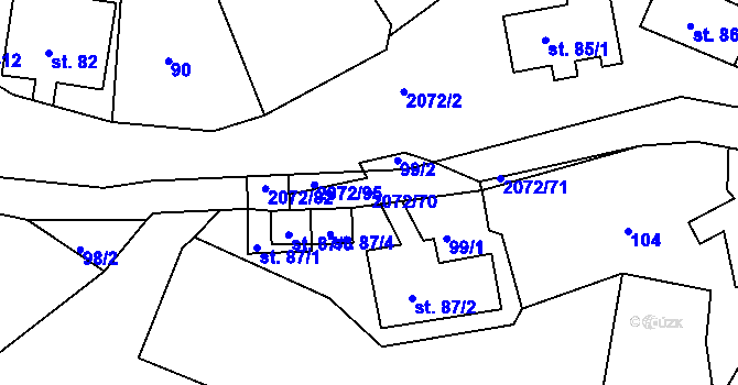 Parcela st. 2072/70 v KÚ Liptaň, Katastrální mapa