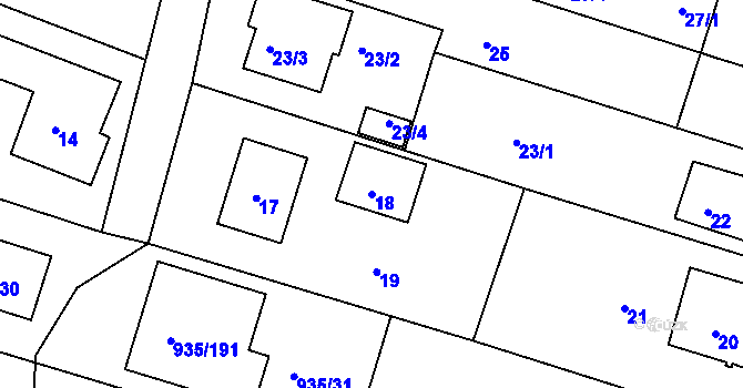 Parcela st. 18 v KÚ Lipůvka, Katastrální mapa