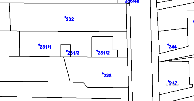 Parcela st. 231/2 v KÚ Lipůvka, Katastrální mapa