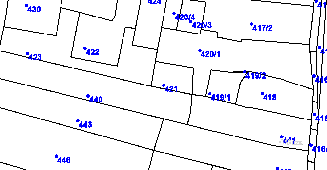 Parcela st. 421 v KÚ Lipůvka, Katastrální mapa