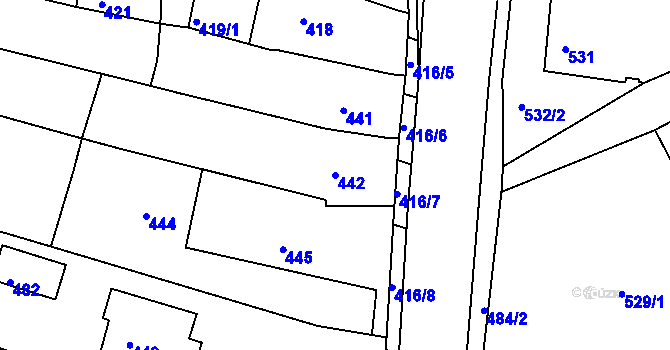 Parcela st. 442 v KÚ Lipůvka, Katastrální mapa