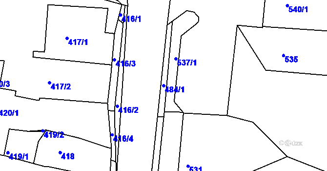 Parcela st. 484/1 v KÚ Lipůvka, Katastrální mapa
