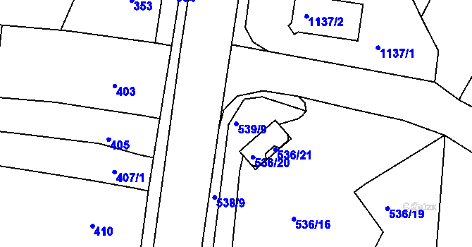 Parcela st. 539/9 v KÚ Lipůvka, Katastrální mapa