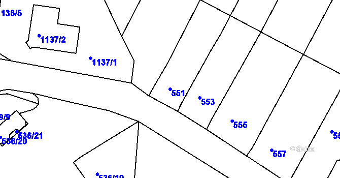 Parcela st. 551 v KÚ Lipůvka, Katastrální mapa