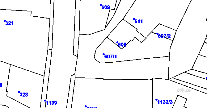 Parcela st. 607/1 v KÚ Lipůvka, Katastrální mapa