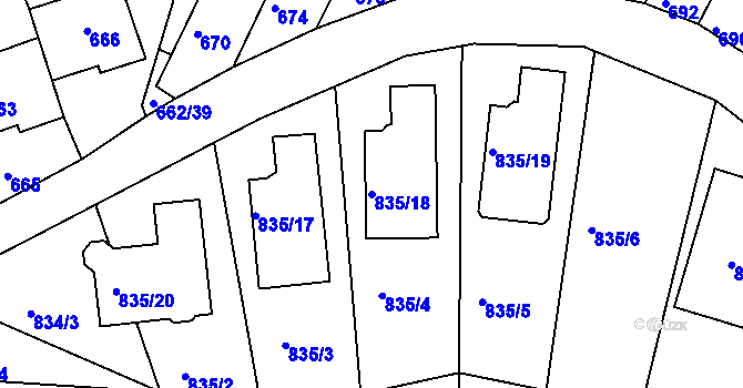 Parcela st. 835/18 v KÚ Lipůvka, Katastrální mapa