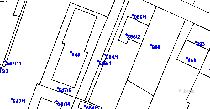 Parcela st. 864/1 v KÚ Lipůvka, Katastrální mapa