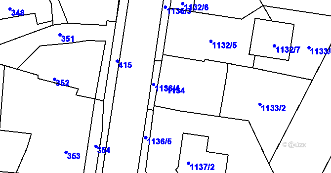 Parcela st. 1134 v KÚ Lipůvka, Katastrální mapa