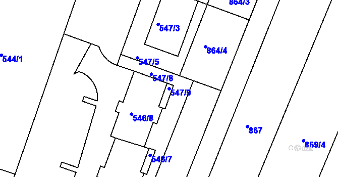 Parcela st. 547/9 v KÚ Lipůvka, Katastrální mapa
