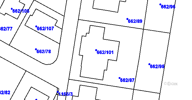 Parcela st. 662/101 v KÚ Lipůvka, Katastrální mapa