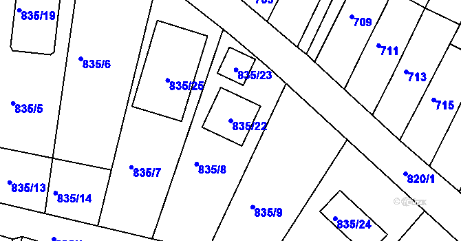 Parcela st. 835/22 v KÚ Lipůvka, Katastrální mapa