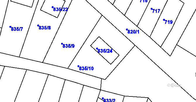 Parcela st. 835/24 v KÚ Lipůvka, Katastrální mapa