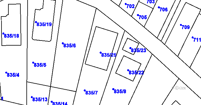Parcela st. 835/25 v KÚ Lipůvka, Katastrální mapa