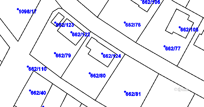 Parcela st. 662/124 v KÚ Lipůvka, Katastrální mapa